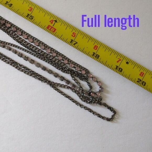 Bohemian Multi Strand Necklace Rhinestones Beaded Gunmetal Simply Vera Wang - Picture 3 of 16